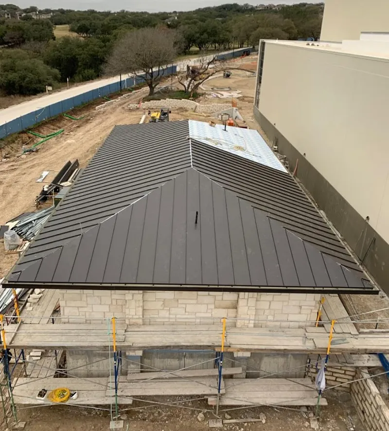 Metal roof new construction with scaffolding in Vidalia